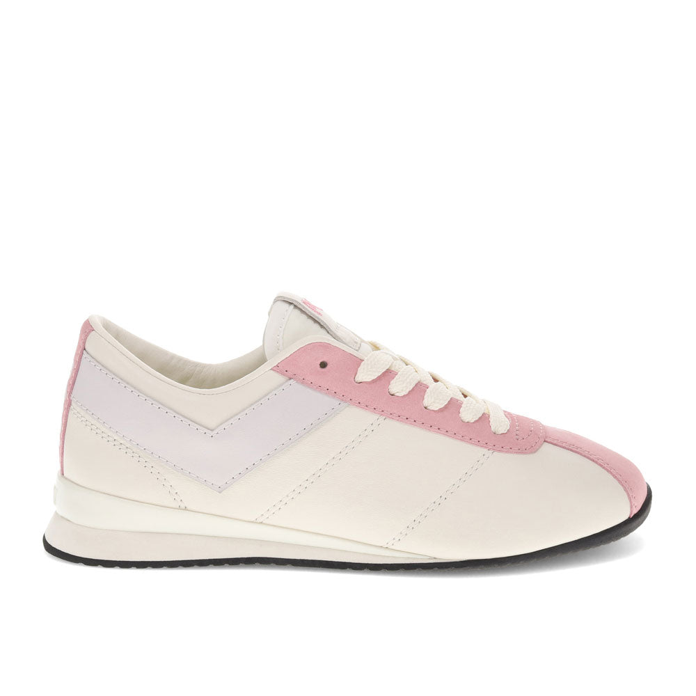 Snow White/Coral Blush/Grey-PONY Womens KO-80 Low Genuine Leather and Suede Premium Lace Up Athletic Sneaker Shoe