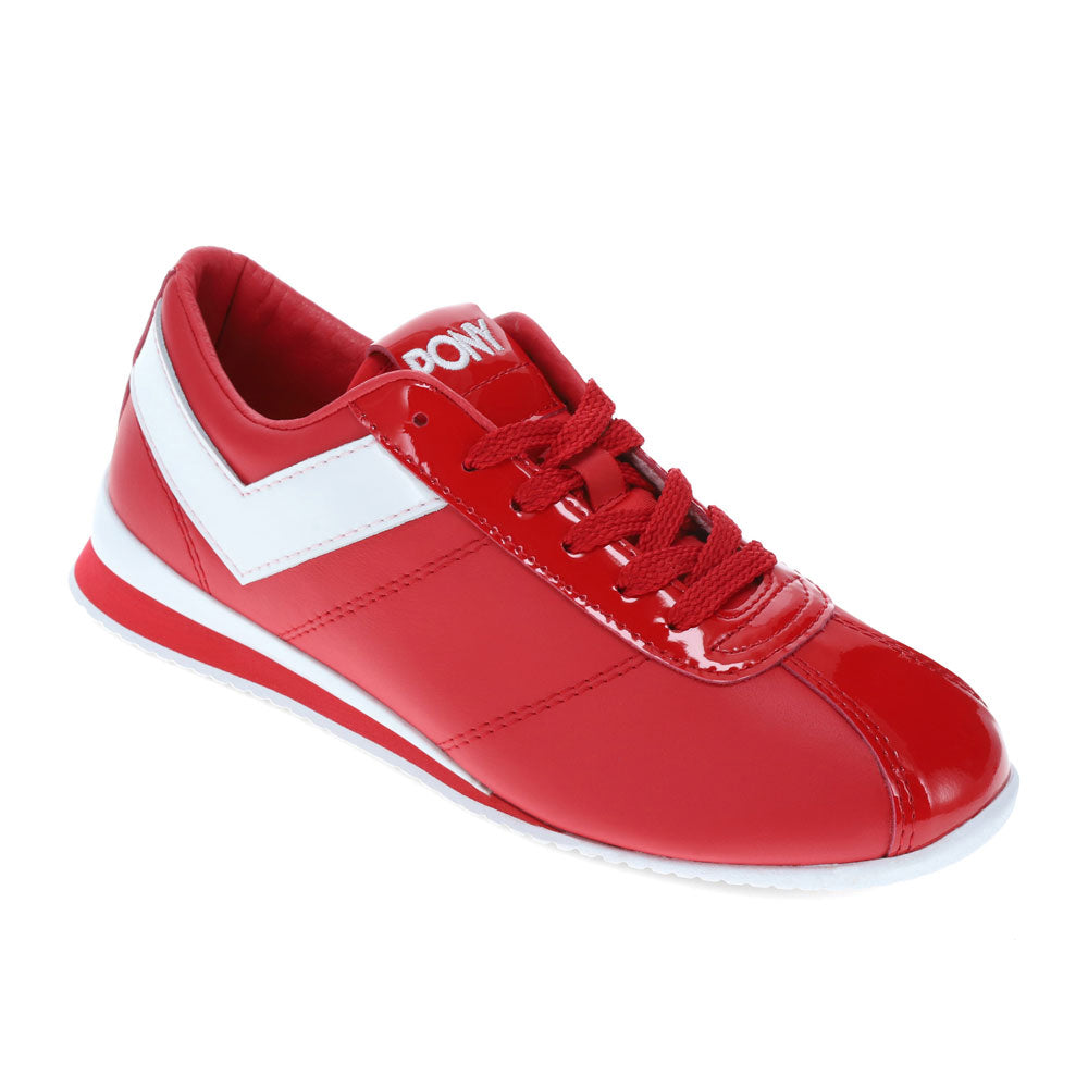Red/White-PONY Womens KO-Low Patent Genuine Leather Premium Lace Up Athletic Sneaker Shoe