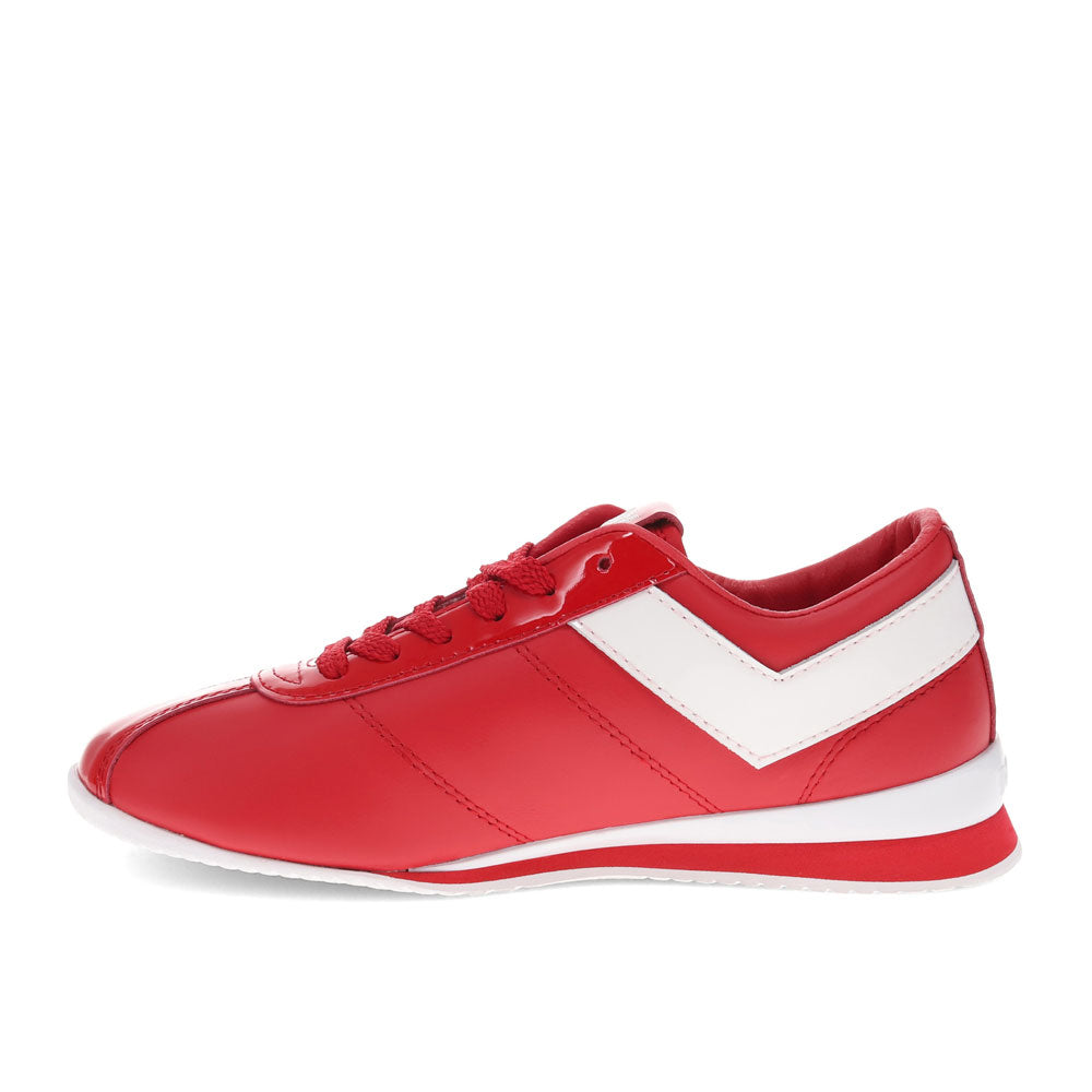 Red/White-PONY Womens KO-Low Patent Genuine Leather Premium Lace Up Athletic Sneaker Shoe