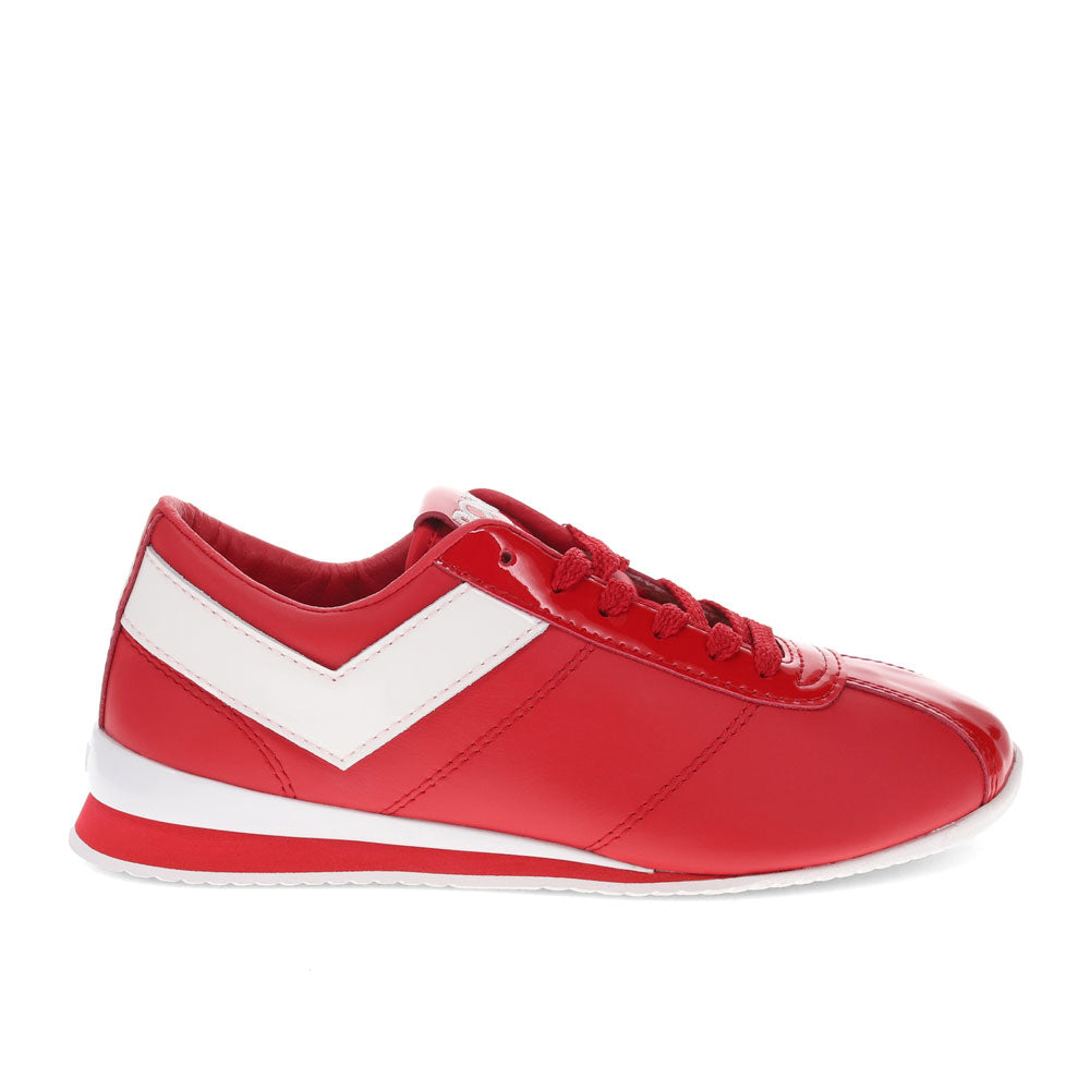 Red/White-PONY Womens KO-Low Patent Genuine Leather Premium Lace Up Athletic Sneaker Shoe