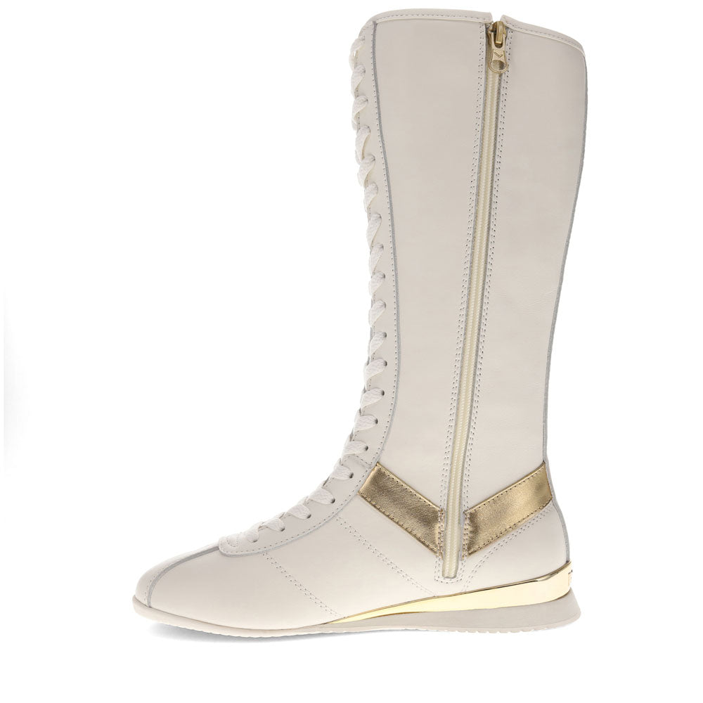 Snow White/Gold-PONY Womens KO-80 Extra High Genuine Leather Premium Lace Up Athletic Sneaker Shoe