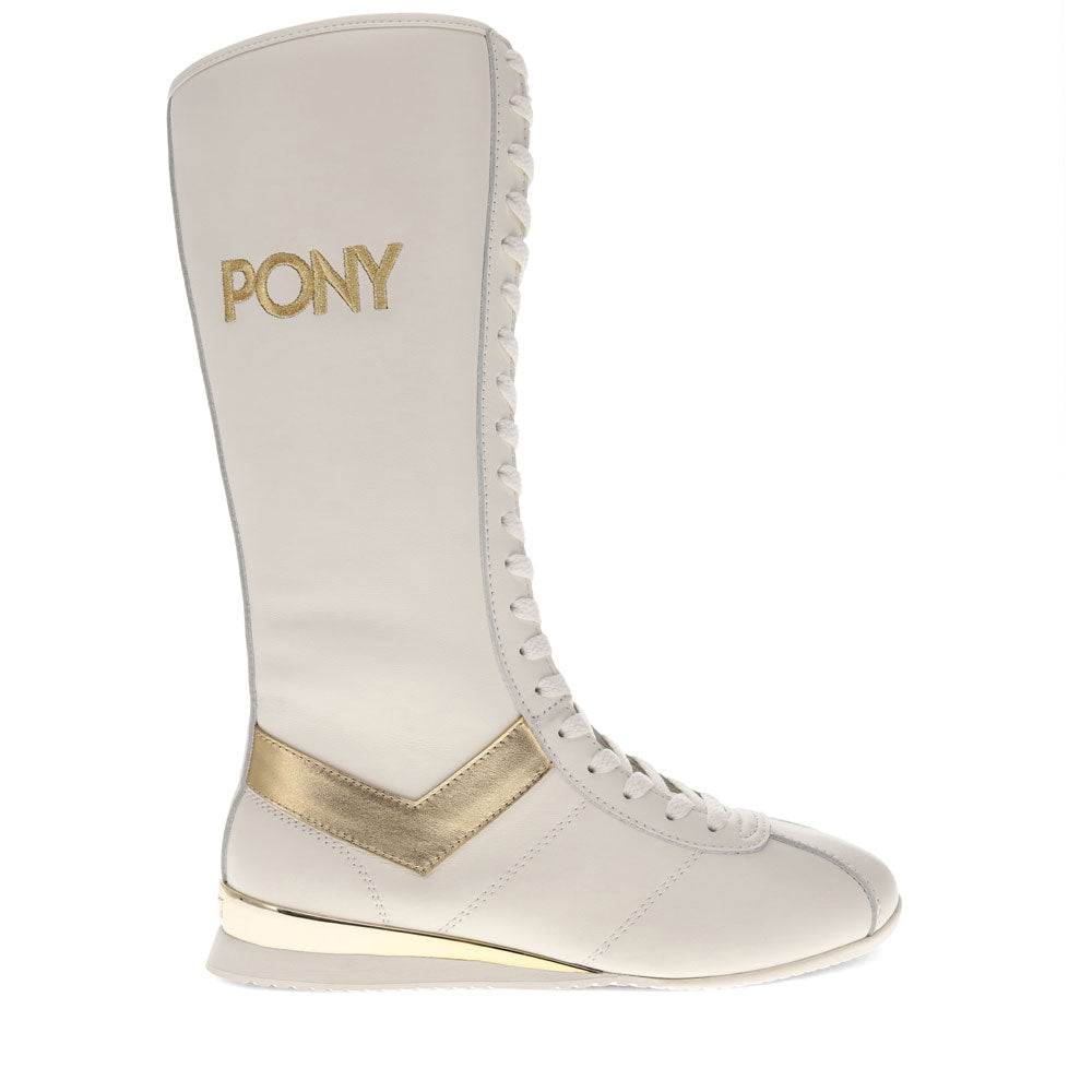 Snow White/Gold-PONY Womens KO-80 Extra High Genuine Leather Premium Lace Up Athletic Sneaker Shoe