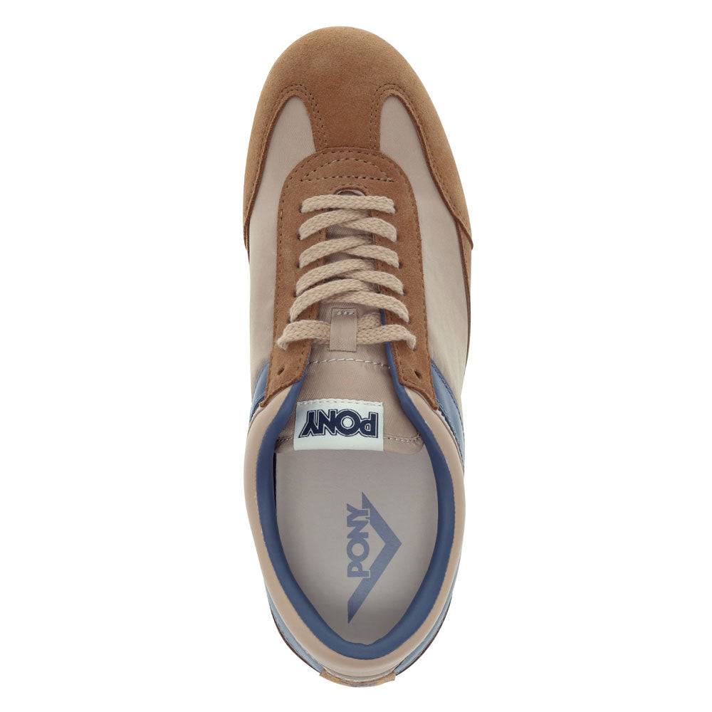 Tan/Brown/Blue-PONY Mens Racer Genuine Suede and Nylon Premium Lace Up Athletic Sneaker Shoe