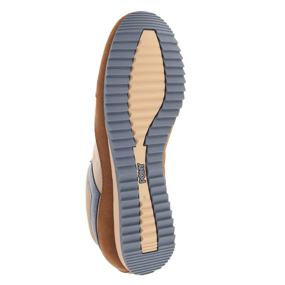 Tan/Brown/Blue-PONY Mens Racer Genuine Suede and Nylon Premium Lace Up Athletic Sneaker Shoe