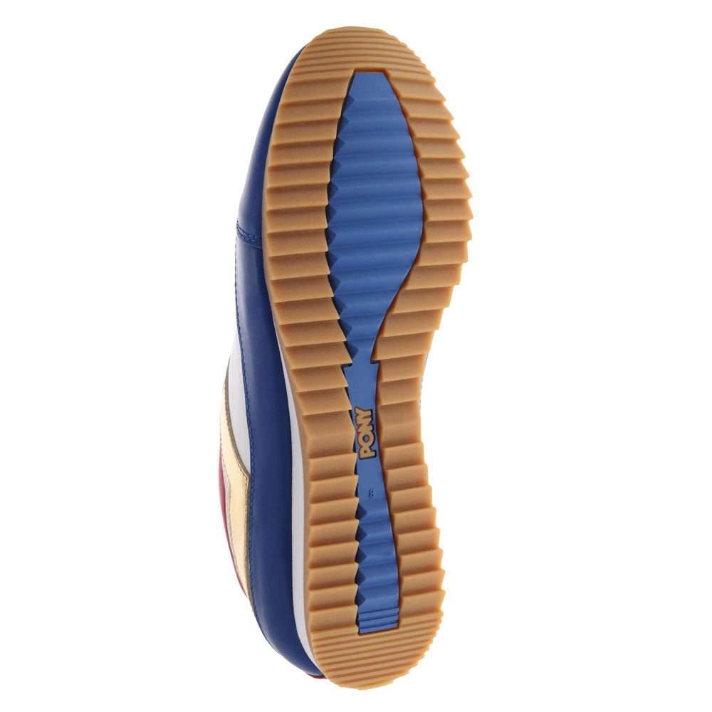 White/Blue/Red-PONY Mens Racer Lux Genuine Leather Premium Lace Up Athletic Sneaker Shoe