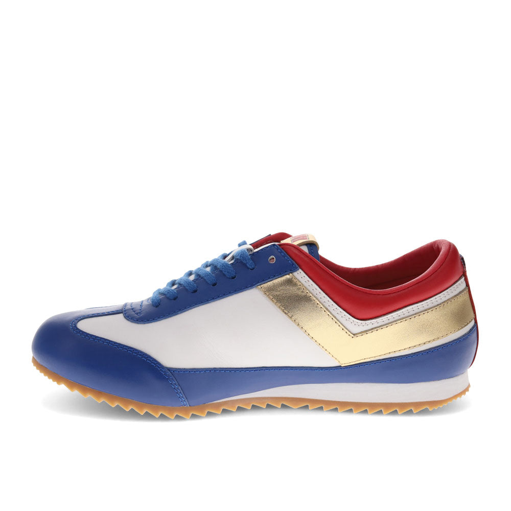 White/Blue/Red-PONY Mens Racer Lux Genuine Leather Premium Lace Up Athletic Sneaker Shoe