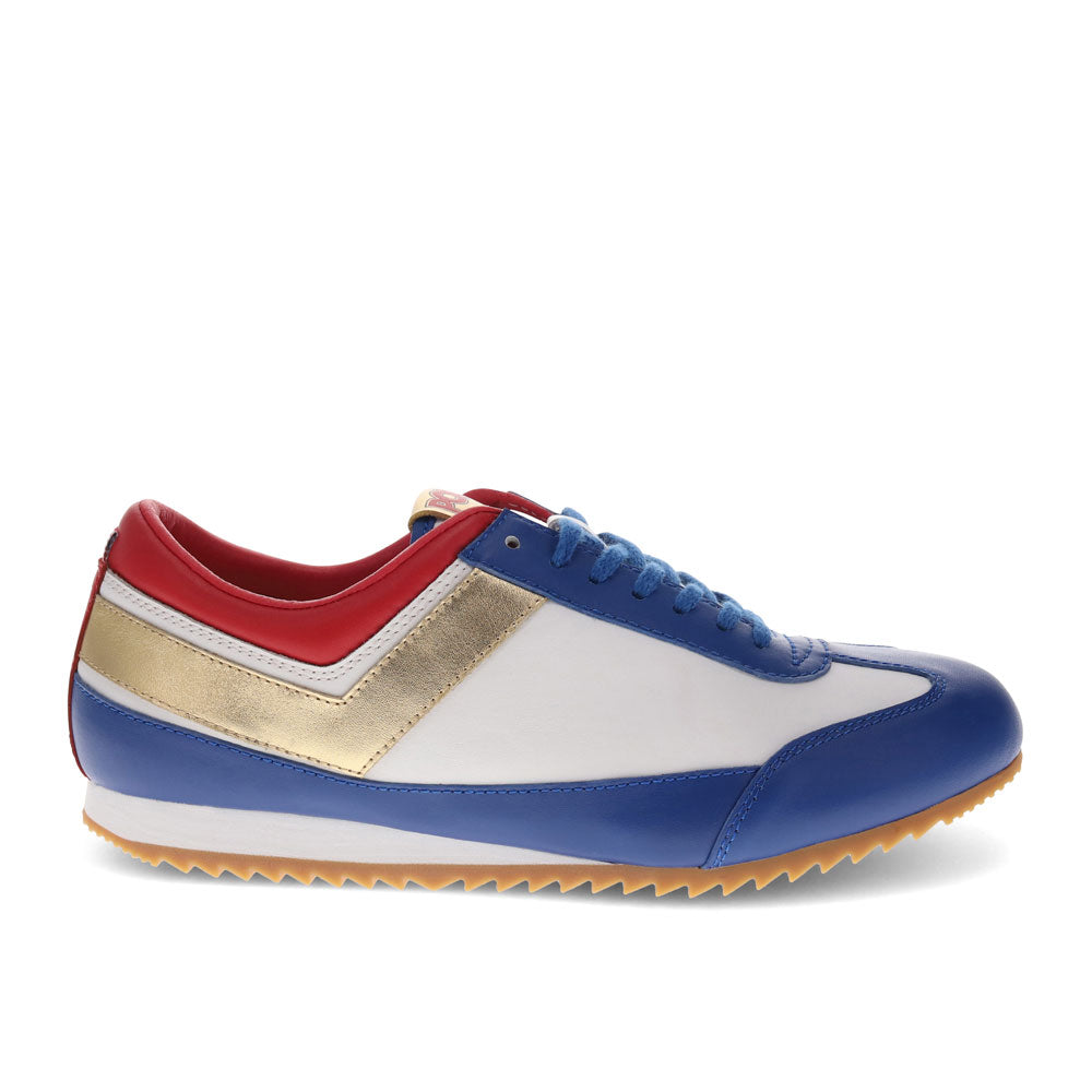 White/Blue/Red-PONY Mens Racer Lux Genuine Leather Premium Lace Up Athletic Sneaker Shoe