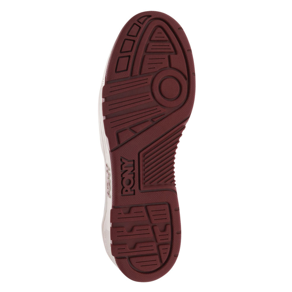 Burgundy/Off White-PONY Mens M100 Low Patent Genuine Leather Premium Lace Up Athletic Sneaker Shoe