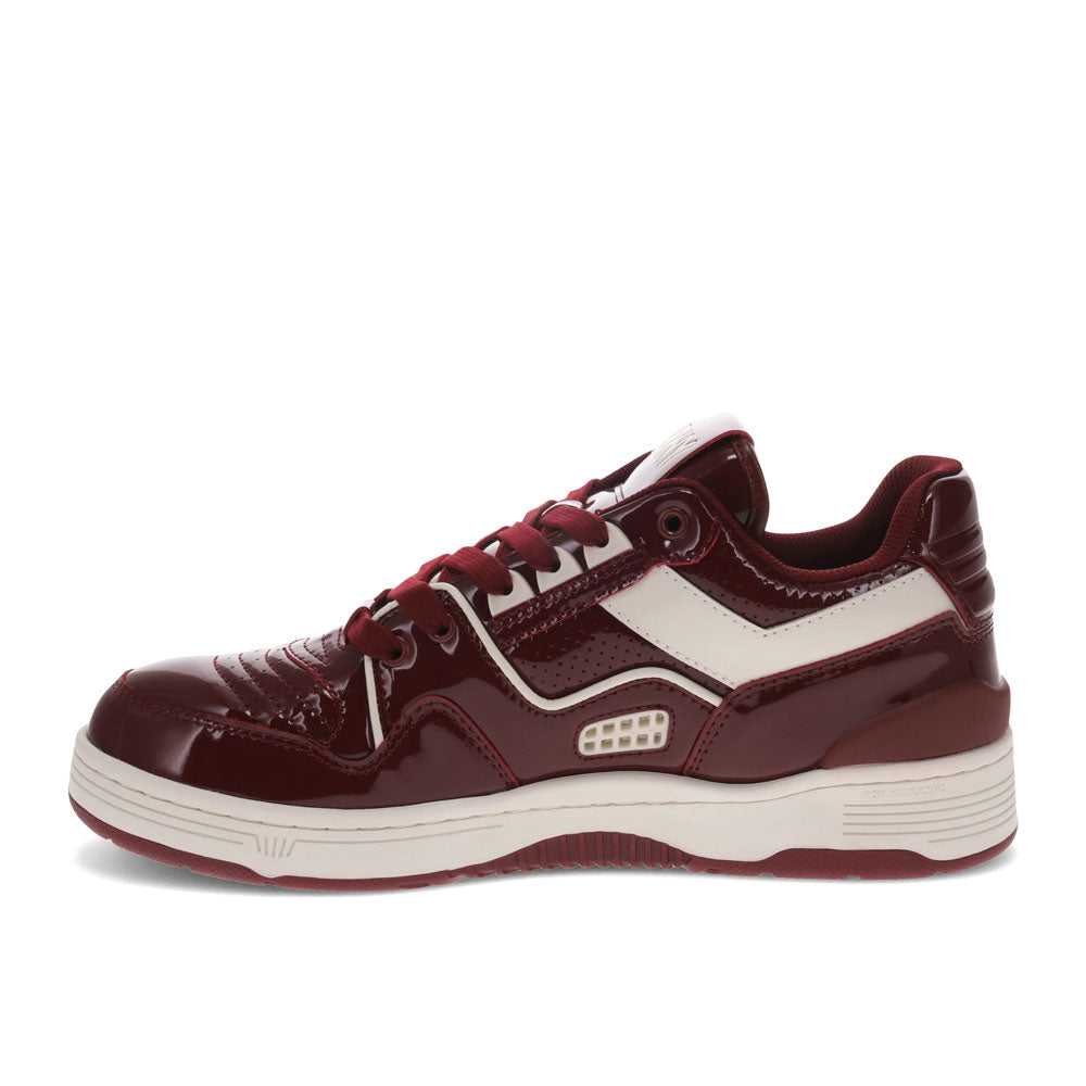 Burgundy/Off White-PONY Mens M100 Low Patent Genuine Leather Premium Lace Up Athletic Sneaker Shoe
