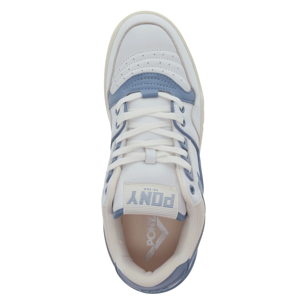 White/Blue/Shadow/Snow White-PONY Mens M100 Low Genuine Leather Premium Lace Up Athletic Sneaker Shoe