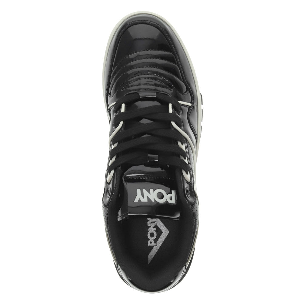 Black/Off White-PONY Mens M100 Low Patent Genuine Leather Premium Lace Up Athletic Sneaker Shoe