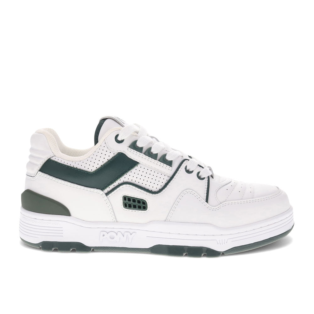 White/Dark Green-PONY Mens M100 Low Genuine Leather Premium Lace Up Athletic Sneaker Shoe