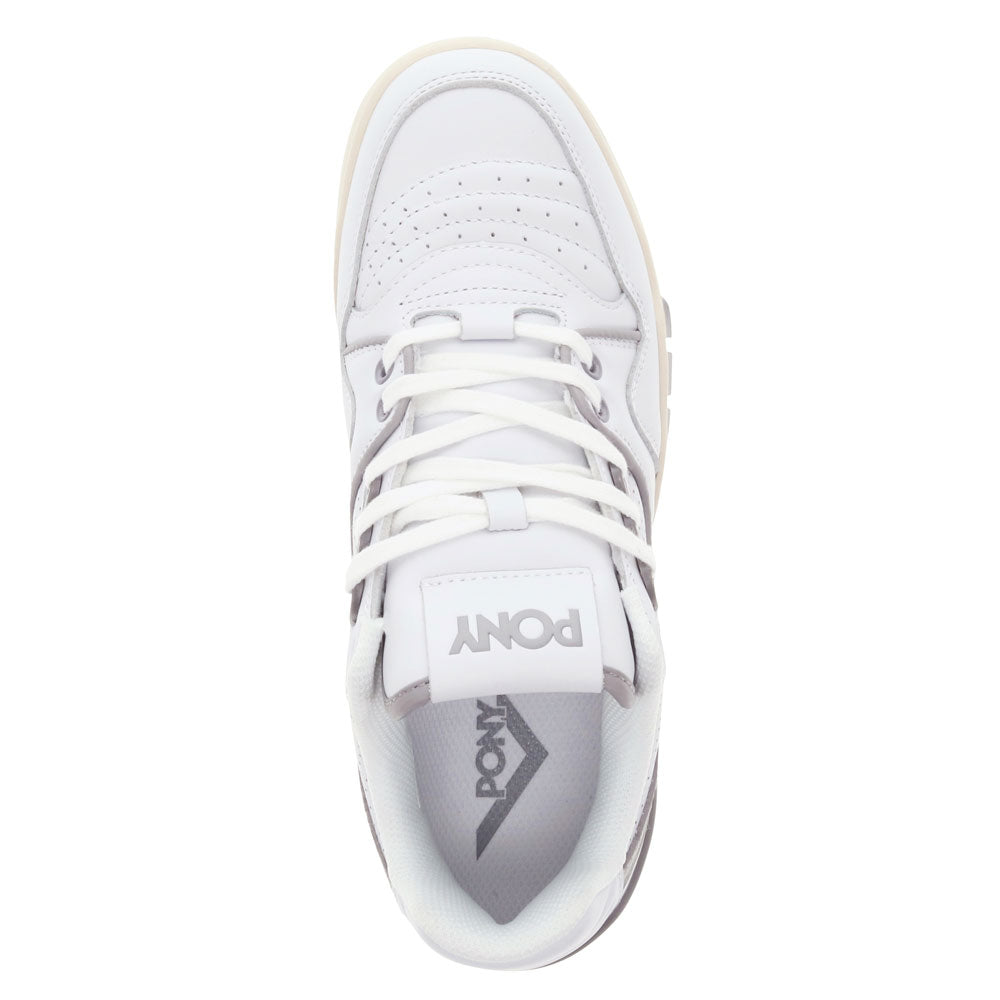White/Gray-PONY Mens M100 Low Genuine Leather Premium Lace Up Athletic Sneaker Shoe