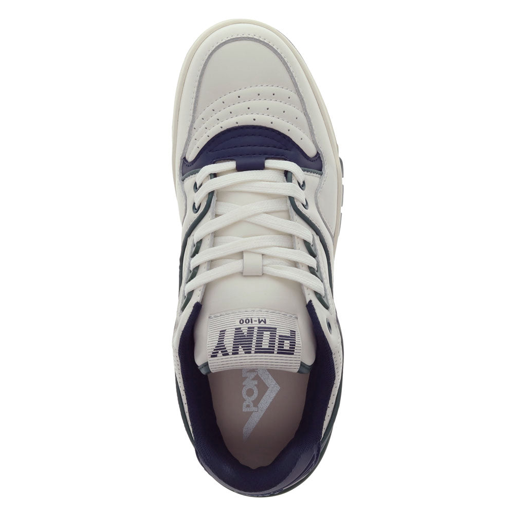 Snow White/Navy/Green-PONY Mens M100 Low Archive Genuine Leather Premium Lace Up Athletic Sneaker Shoe