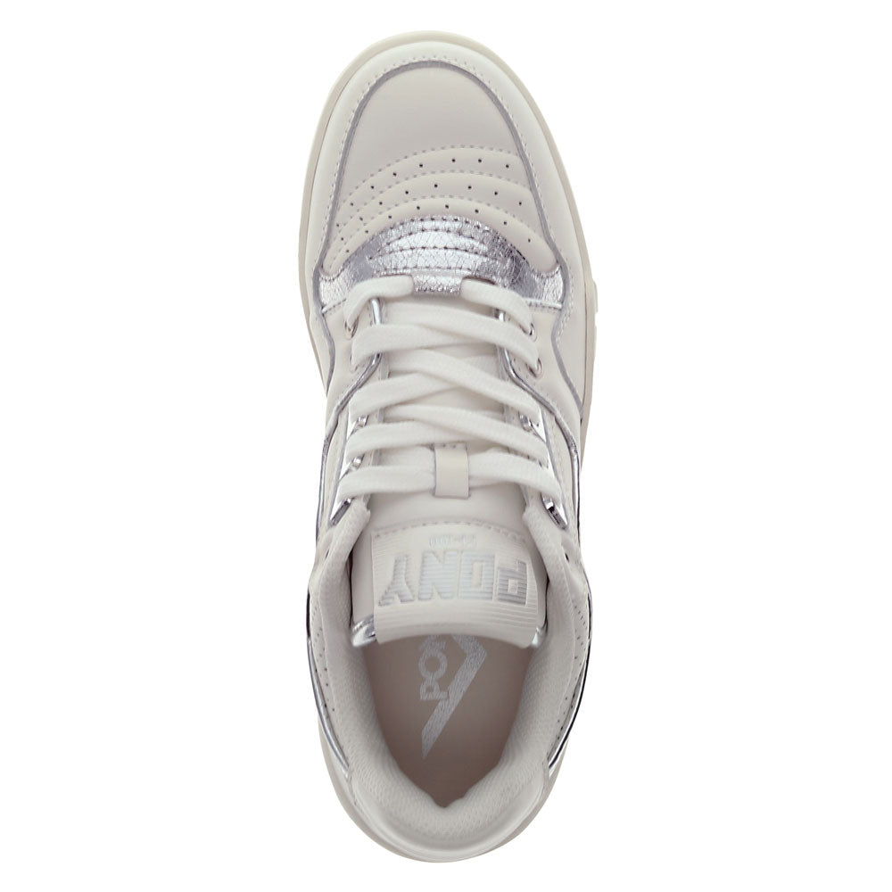 Snow White/Silver-PONY Mens M100 Low Metallic Genuine Leather Premium Lace Up Athletic Sneaker Shoe