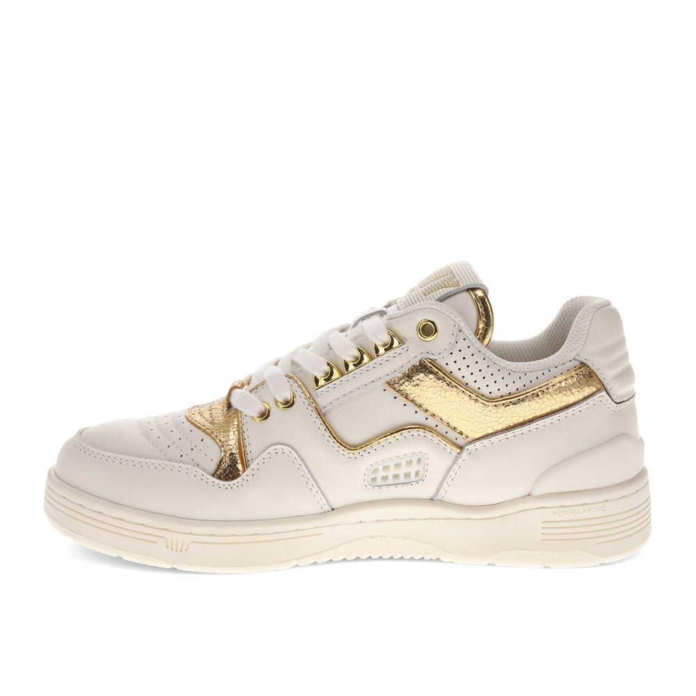 Snow White/Gold-PONY Mens M100 Low Metallic Genuine Leather Premium Lace Up Athletic Sneaker Shoe
