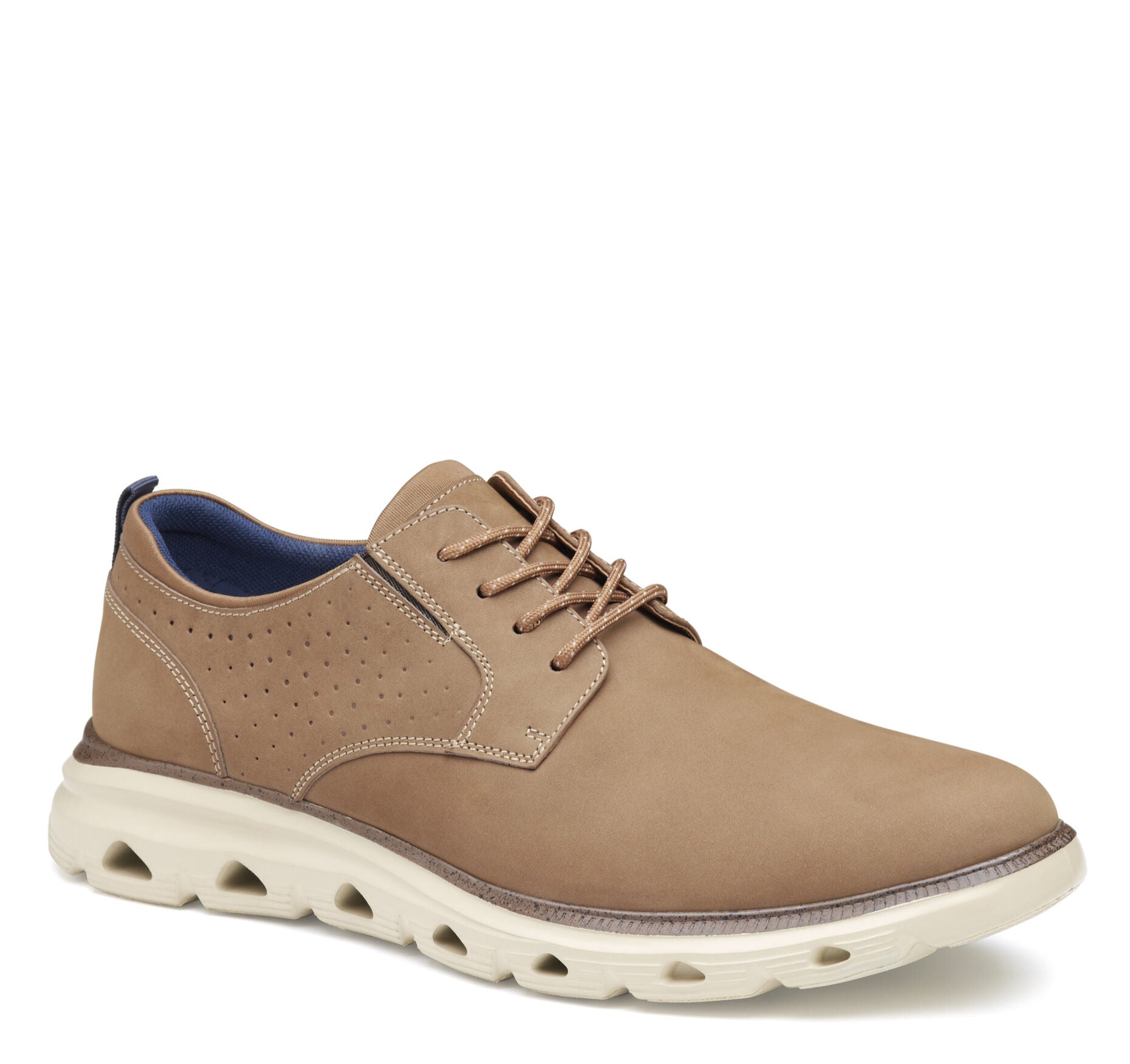 Taupe Nubuck-Johnston & Murphy Men's Jenkins Plain Toe Casual Shoe