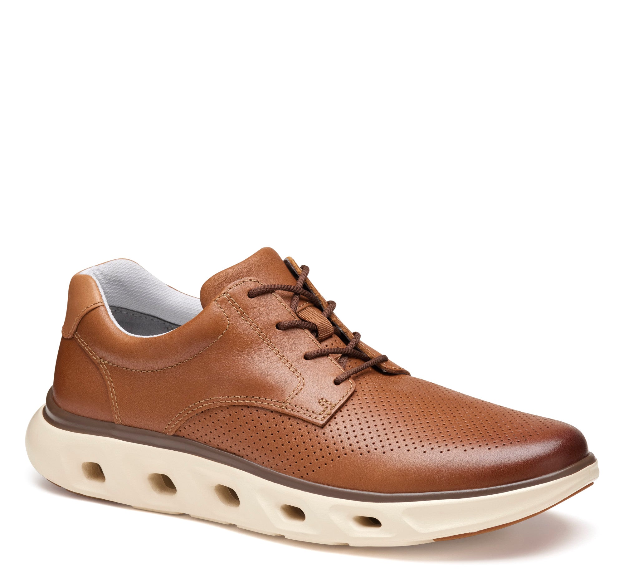 Tan Full Grain-Johnston & Murphy Men's Cruz Perfed Plain Toe Sneaker Shoe