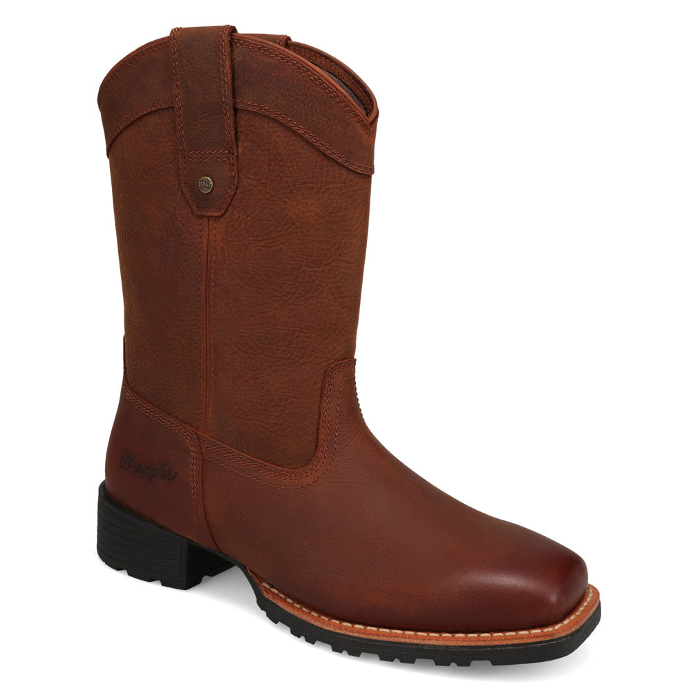 Saddle Tan-WRANGLER Mens Silas Leather Square-Toe Western Cowboy Boot