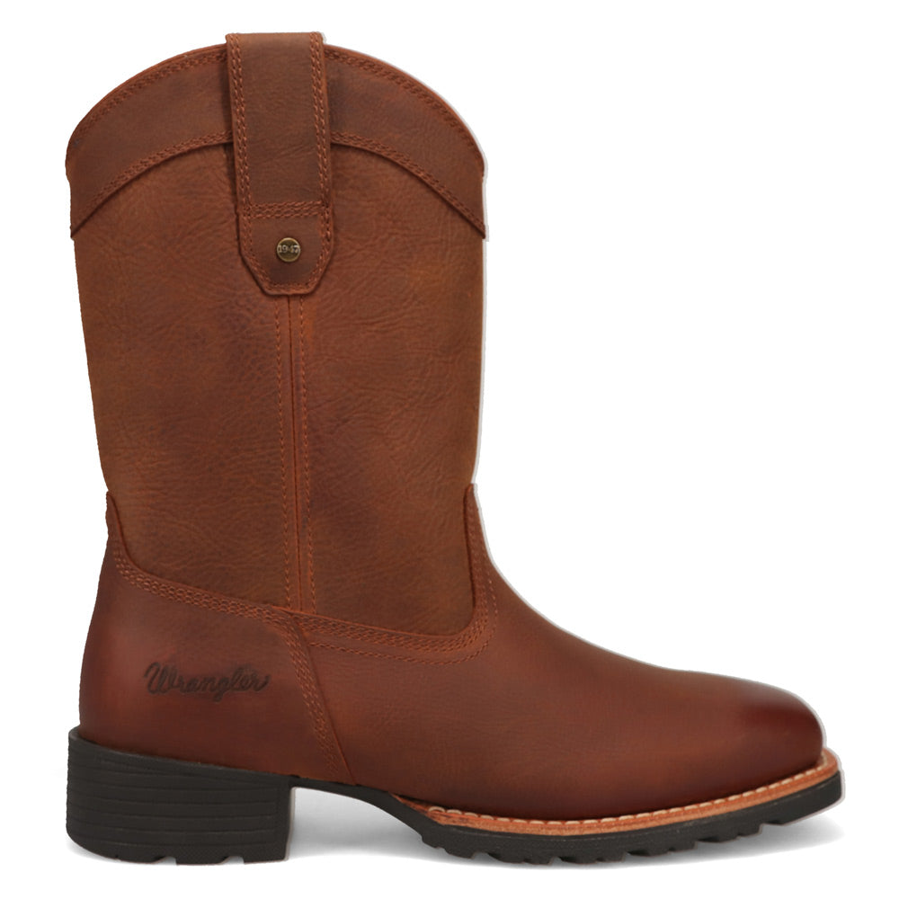 Saddle Tan-WRANGLER Mens Silas Leather Square-Toe Western Cowboy Boot