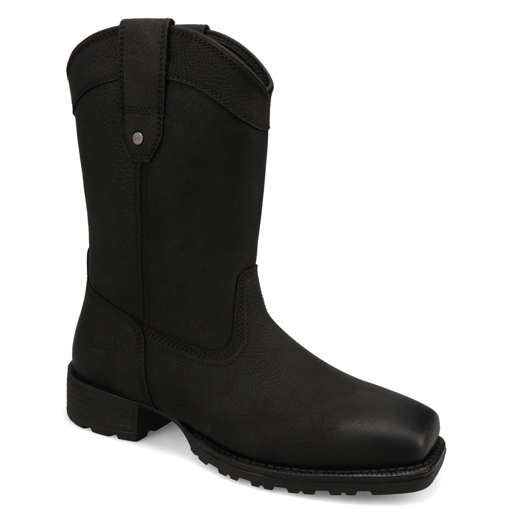 Black-WRANGLER Mens Silas Leather Square-Toe Western Cowboy Boot
