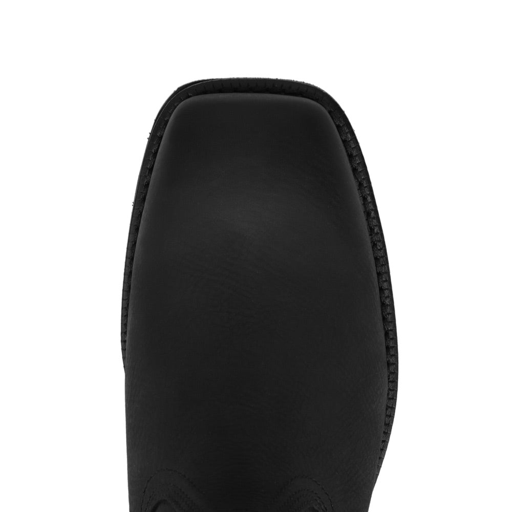 Black-WRANGLER Mens Silas Leather Square-Toe Western Cowboy Boot