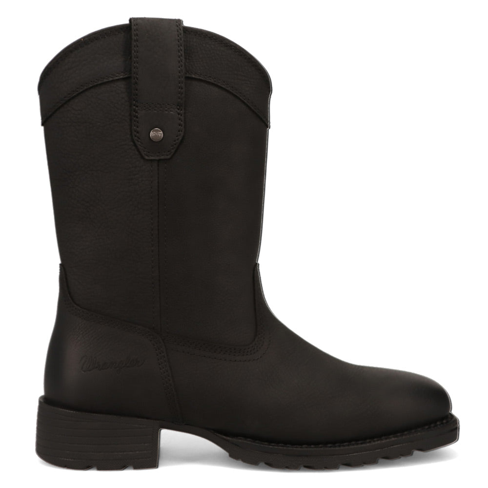 Black-WRANGLER Mens Silas Leather Square-Toe Western Cowboy Boot