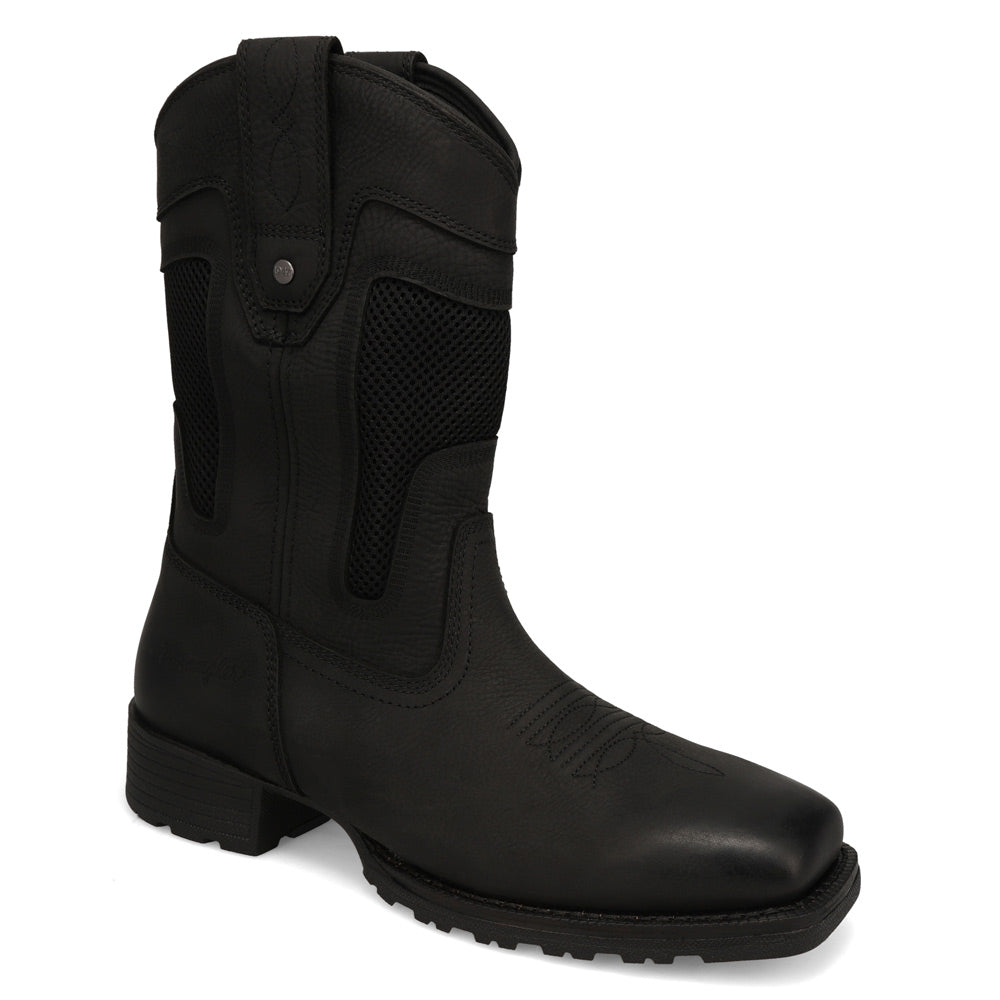 Black-WRANGLER Mens Stockton Vented Square-Toe Western Cowboy Boot