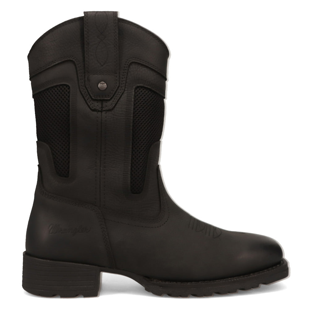 Black-WRANGLER Mens Stockton Vented Square-Toe Western Cowboy Boot