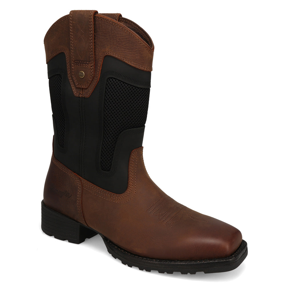 Brown/Black-WRANGLER Mens Stockton Vented Square-Toe Western Cowboy Boot