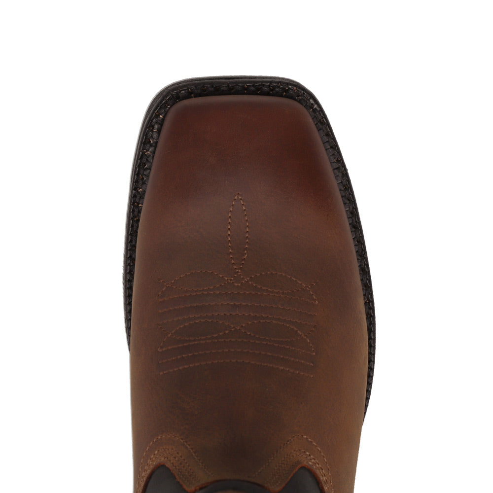 Brown/Black-WRANGLER Mens Stockton Vented Square-Toe Western Cowboy Boot