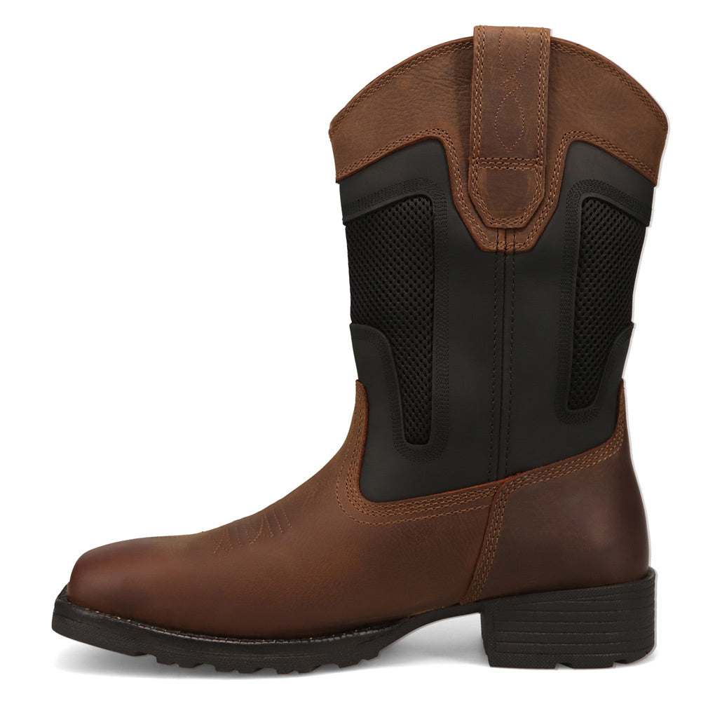 Brown/Black-WRANGLER Mens Stockton Vented Square-Toe Western Cowboy Boot