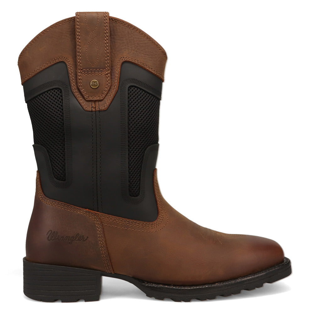 Brown/Black-WRANGLER Mens Stockton Vented Square-Toe Western Cowboy Boot
