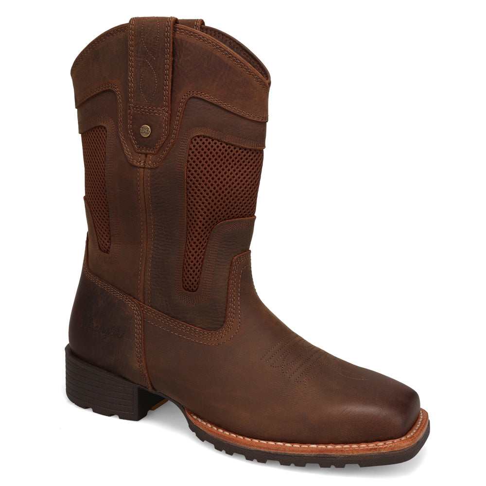 Bridle Brown-WRANGLER Mens Stockton Vented Square-Toe Western Cowboy Boot