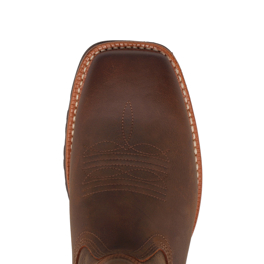Bridle Brown-WRANGLER Mens Stockton Vented Square-Toe Western Cowboy Boot
