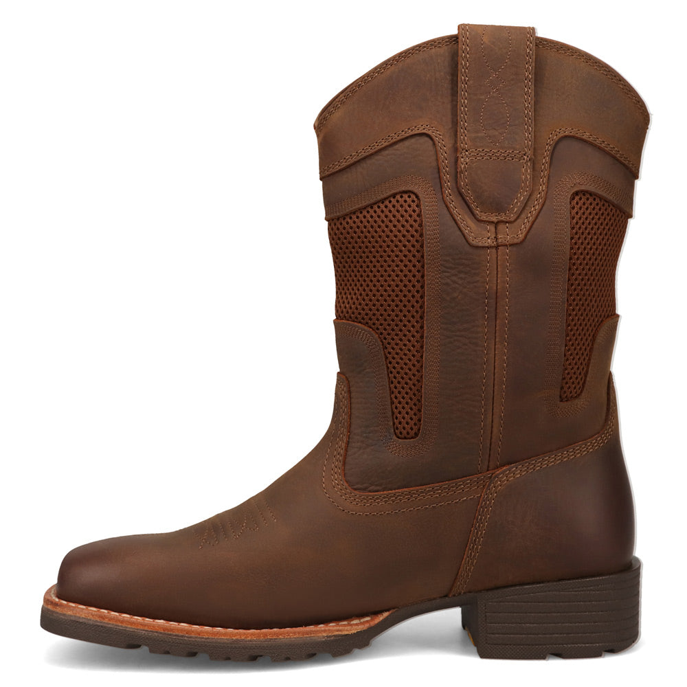 Bridle Brown-WRANGLER Mens Stockton Vented Square-Toe Western Cowboy Boot
