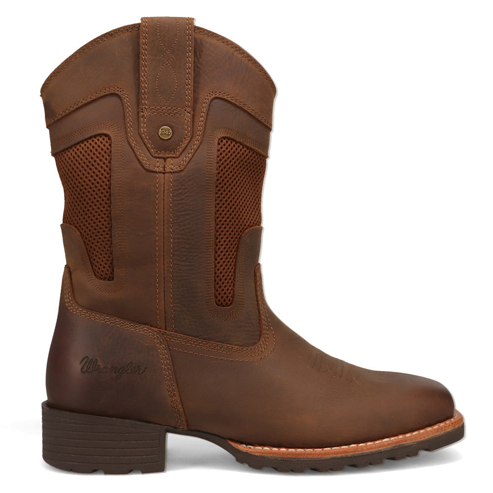 Bridle Brown-WRANGLER Mens Stockton Vented Square-Toe Western Cowboy Boot