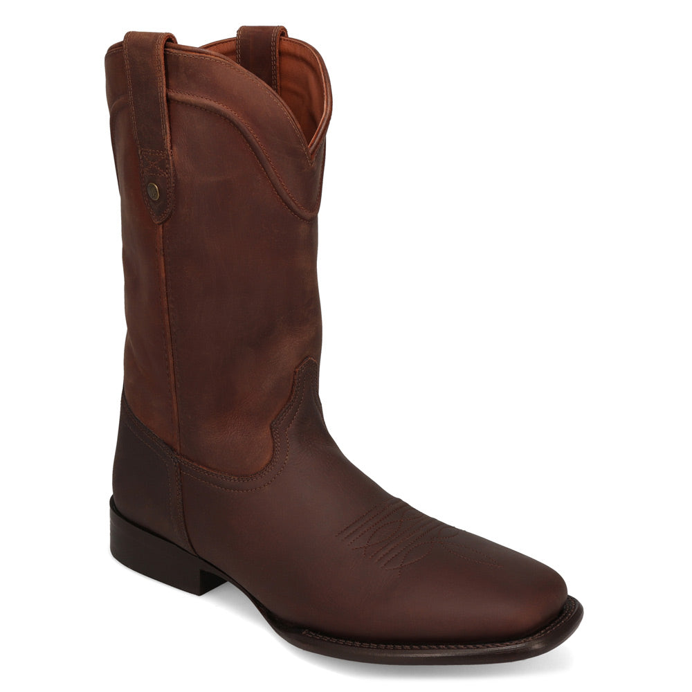 Saddleback Brown-WRANGLER Mens Montana Broad Square-Toe Leather Western Cowboy Boot