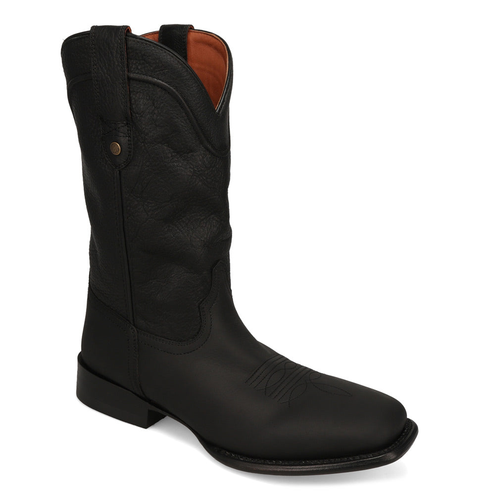 Black-WRANGLER Mens Montana Broad Square-Toe Leather Western Cowboy Boot
