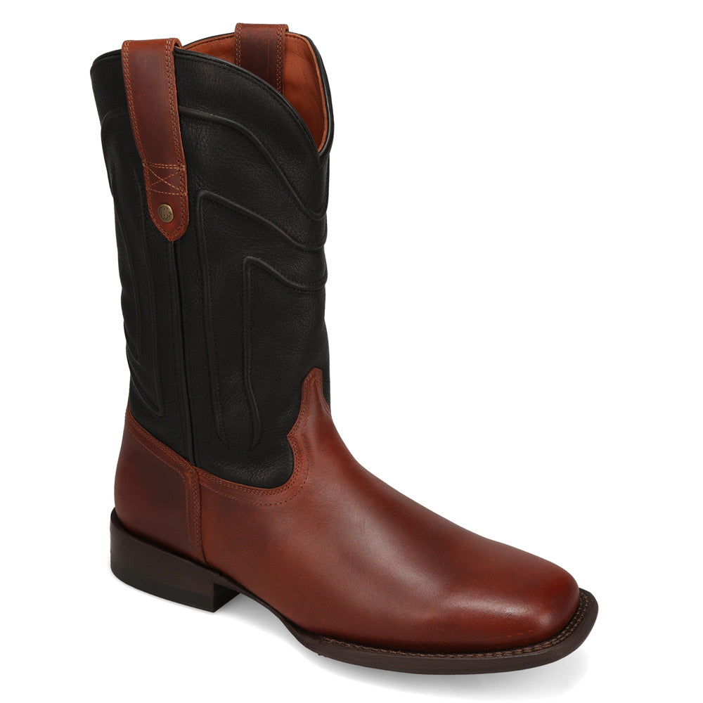 Tan-WRANGLER Mens Macon Two-Tone Broad Square-Toe Western Cowboy Boot