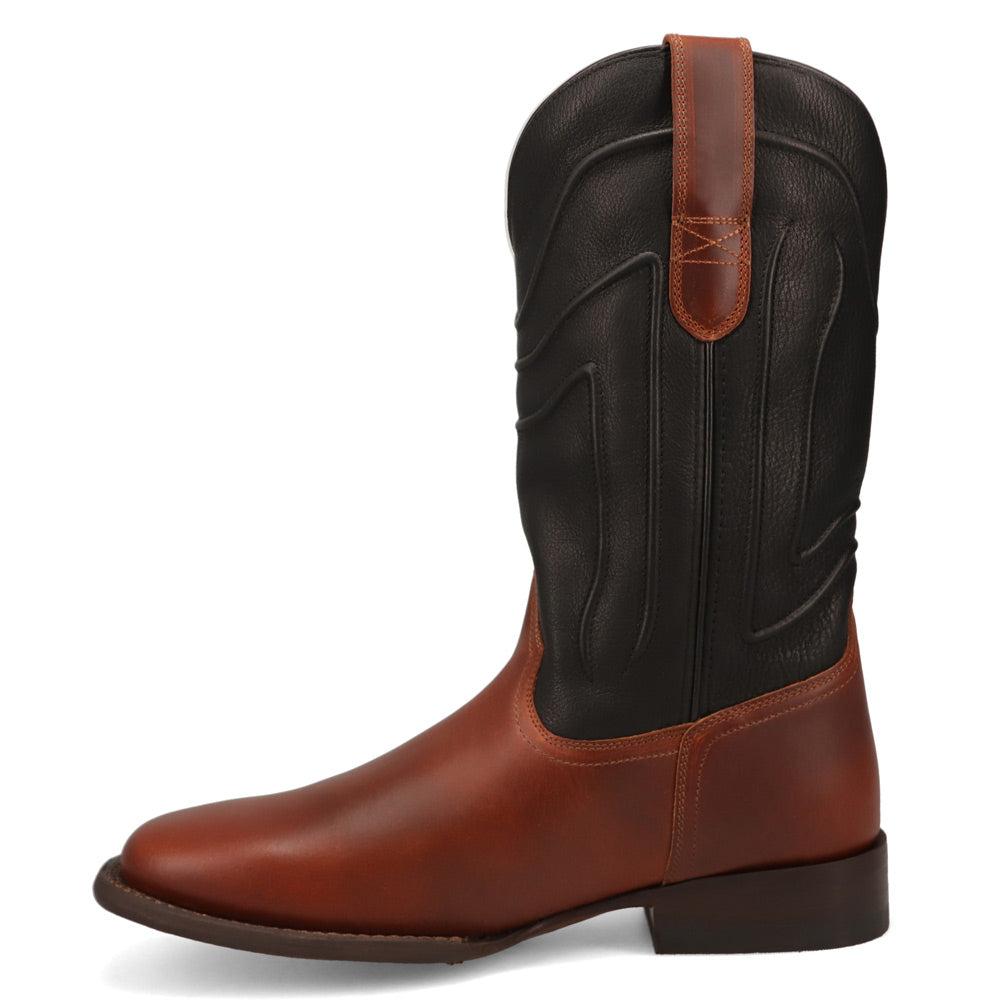Tan-WRANGLER Mens Macon Two-Tone Broad Square-Toe Western Cowboy Boot