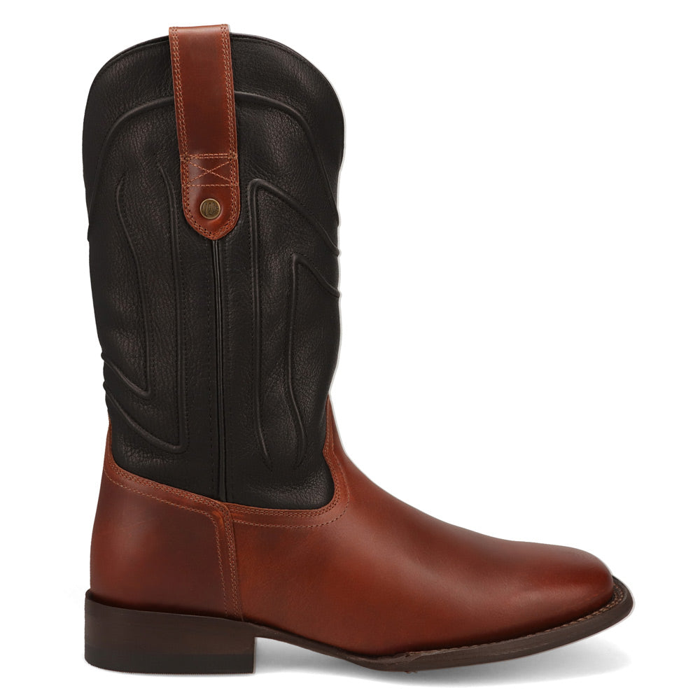 Tan-WRANGLER Mens Macon Two-Tone Broad Square-Toe Western Cowboy Boot