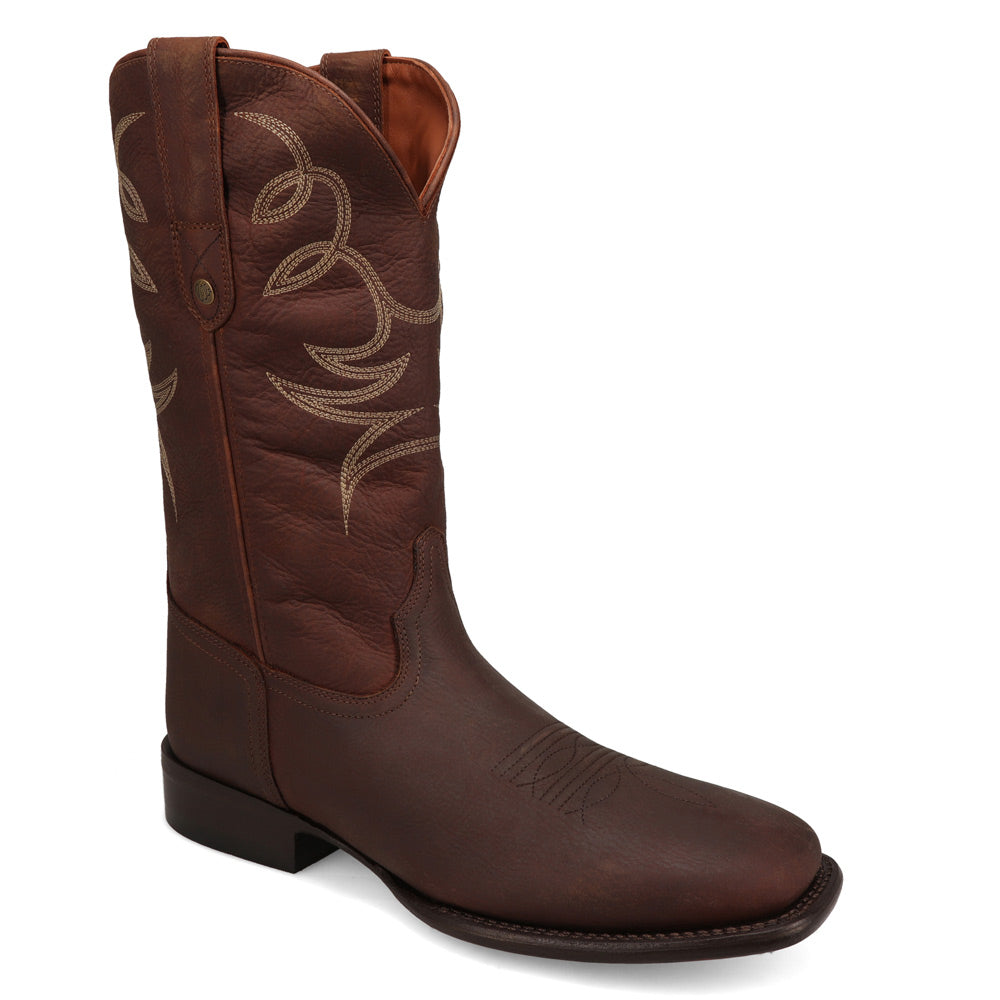 Bridle Brown-WRANGLER Mens Memphis Broad Square-Toe Leather Western Cowboy Boot