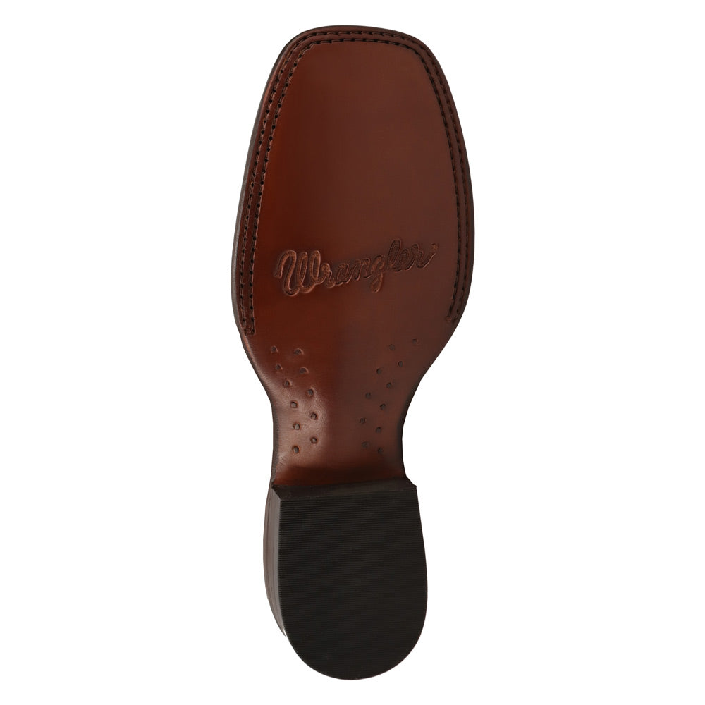 Bridle Brown-WRANGLER Mens Memphis Broad Square-Toe Leather Western Cowboy Boot