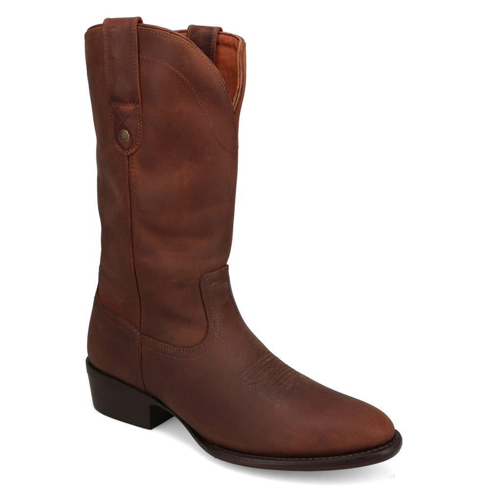 Bridle Brown-WRANGLER Mens Keenan Round-Toe Leather Western Cowboy Boot
