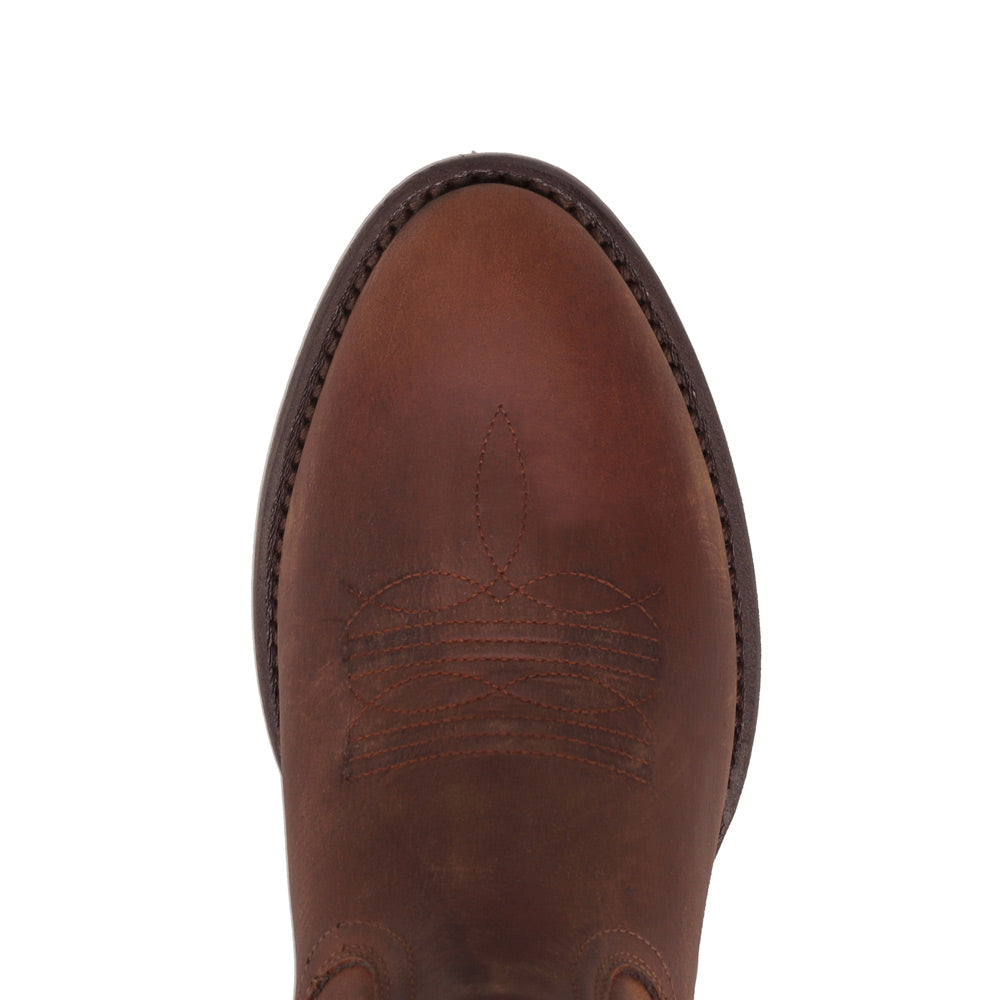Bridle Brown-WRANGLER Mens Keenan Round-Toe Leather Western Cowboy Boot