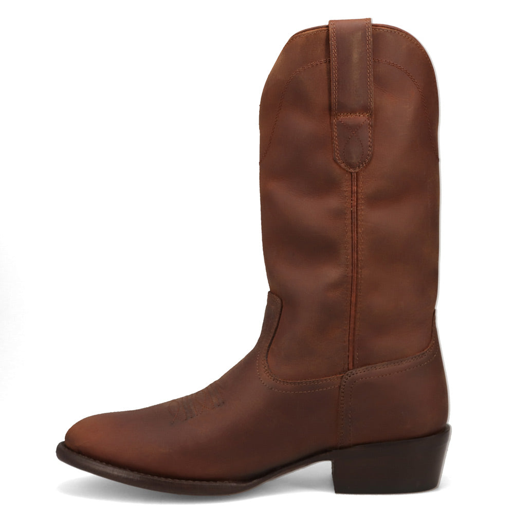 Bridle Brown-WRANGLER Mens Keenan Round-Toe Leather Western Cowboy Boot
