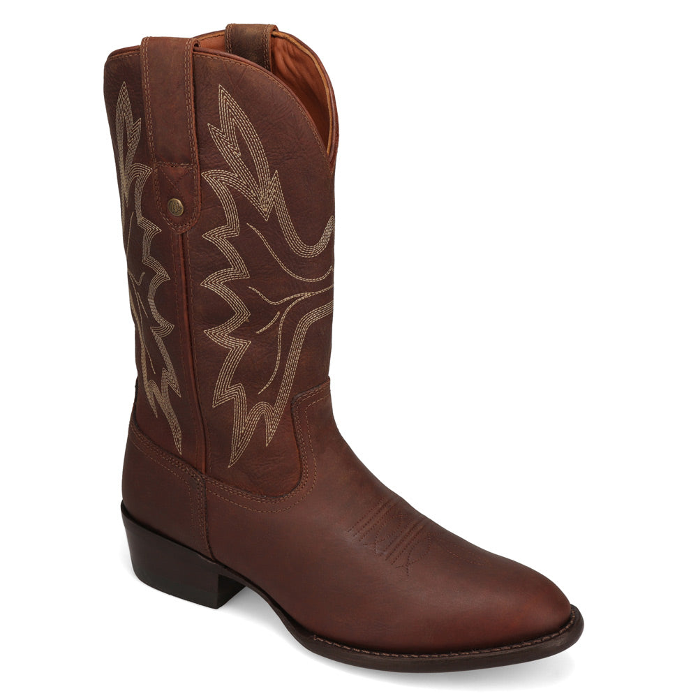 Bridle Brown-WRANGLER Mens Kearney Round-Toe Leather Western Cowboy Boot