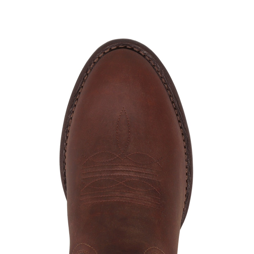 Bridle Brown-WRANGLER Mens Kearney Round-Toe Leather Western Cowboy Boot