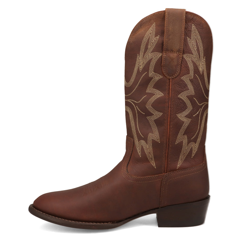 Bridle Brown-WRANGLER Mens Kearney Round-Toe Leather Western Cowboy Boot